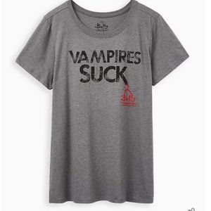 EUC Torrid size 0 (Large) Buffy Vampires Suck Gray T shirt (bin 1, 58)